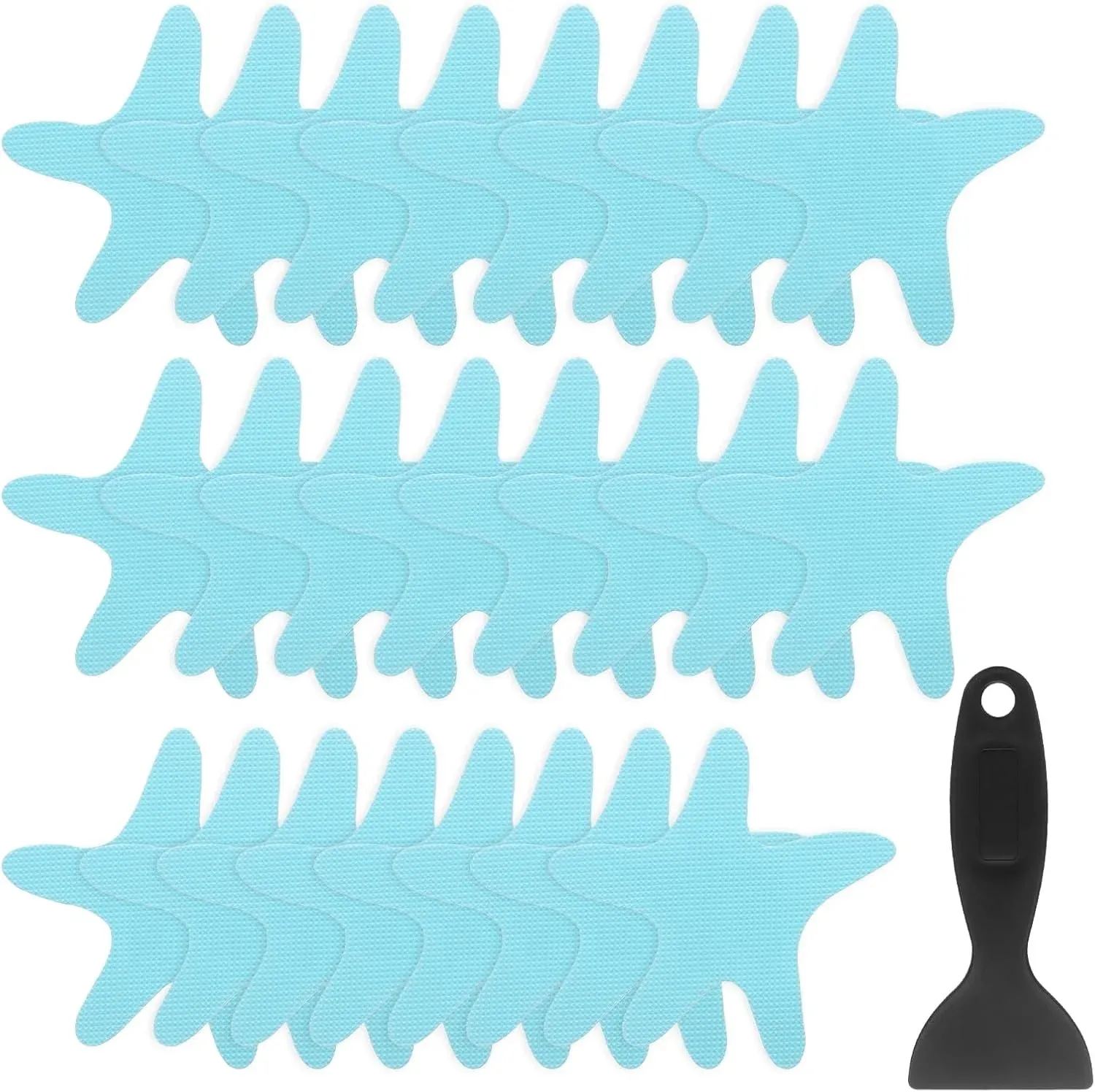 V1188-MS-721-314-00 24 Pcs Bathtub Non Slip Stickers, Waterproof PEVA Shower Safety Treads with Scraper, Blue - Image 1