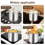 Stainless Steel Deep Fryer Pot, 4000ml Tempura Pot with Strainer Basket Wood Handles for Fried Food - Image 2