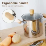 Stainless Steel Deep Fryer Pot, 4000ml Tempura Pot with Strainer Basket Wood Handles for Fried Food - Image 6