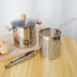 Stainless Steel Deep Fryer Pot, 4000ml Tempura Pot with Strainer Basket Wood Handles for Fried Food - Image 8