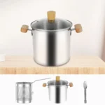 Stainless Steel Deep Fryer Pot, 4000ml Tempura Pot with Strainer Basket Wood Handles for Fried Food - Image 9