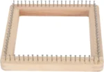 Square Wooden Knitting Loom, Beech Wood Board with Stainless Hooks for Blankets Scarves, 20 x 20cm