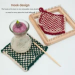 Square Wooden Knitting Loom, Beech Wood Board with Stainless Hooks for Blankets Scarves, 20 x 20cm - Image 2
