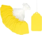 500 Pcs Yellow Paper Gift Tags, Blank Writable Labels with String for Pricing Crafts, 2.76 x 1.69 In