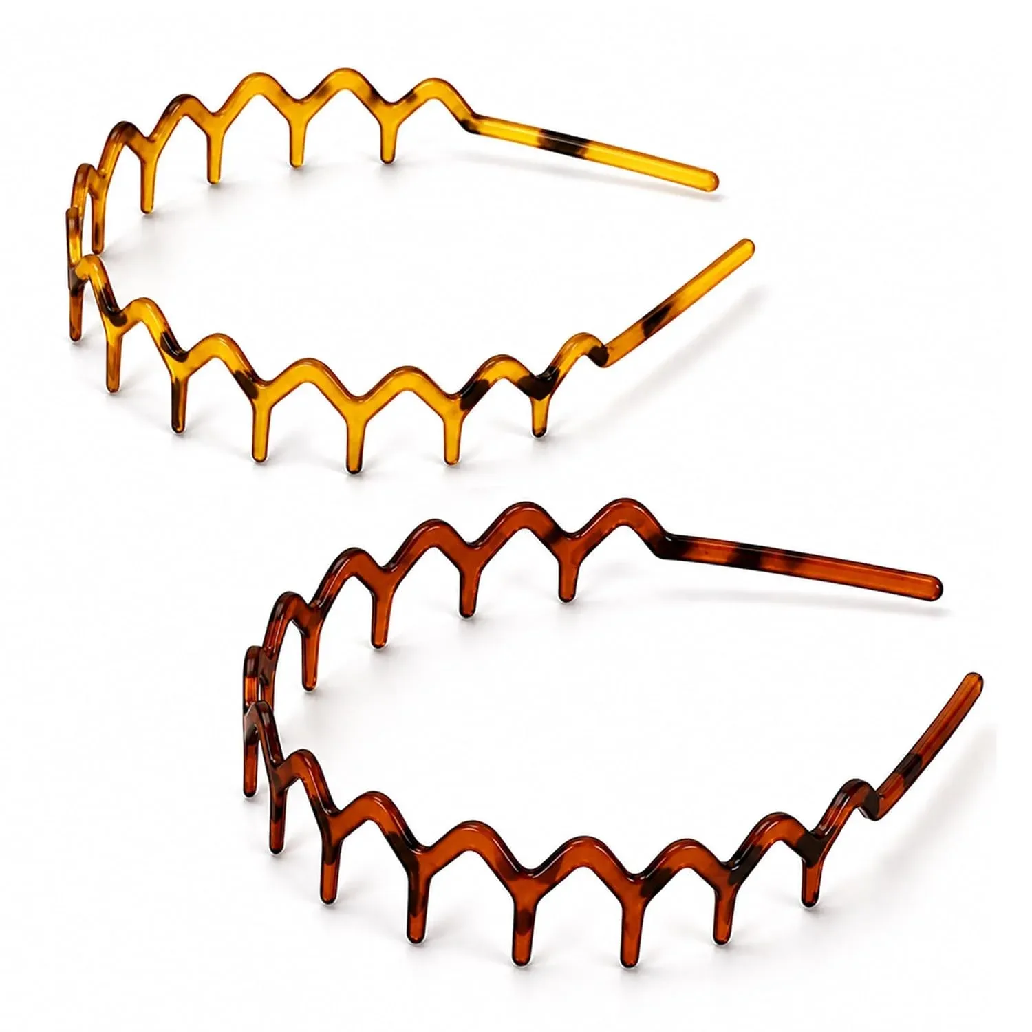 V1188-MS-721-321-00 2 Pack Women's Headbands, Non Slip Wavy Comb Hairbands for Daily Styling, Matte Amber and Tortoise - Image 1
