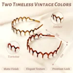 2 Pack Women's Headbands, Non Slip Wavy Comb Hairbands for Daily Styling, Matte Amber and Tortoise - Image 2