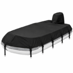 Trailerable 600D Oxford Pontoon Boat Cover, Comes with Separate Universal Outboard Motor Hood, Waterproof UV‑Resistant Boat Cover for Outdoor Storage & Mooring (25-28FT(984*475cm))