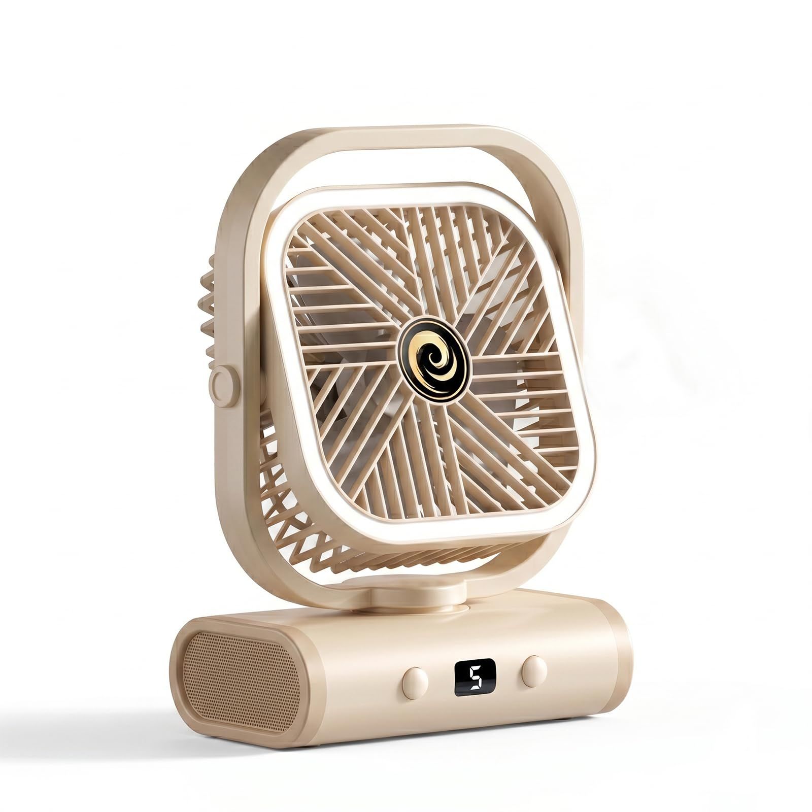 V1197-JD-071701-00 White USB Desk Fan, 5 Speeds Quiet Table Fan with 90° Oscillation, Plug-in Small Desktop Fan with Night Light for Bedroom, Home Office - Image 1