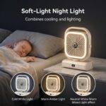 White USB Desk Fan, 5 Speeds Quiet Table Fan with 90° Oscillation, Plug-in Small Desktop Fan with Night Light for Bedroom, Home Office - Image 4