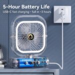 White USB Desk Fan, 5 Speeds Quiet Table Fan with 90° Oscillation, Plug-in Small Desktop Fan with Night Light for Bedroom, Home Office - Image 6