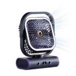 Grey USB Desk Fan with 2400mAh Rechargeable Battery, 5 Speeds Quiet Table Fan, 90° Oscillation, Small Desktop Fan with Night Light