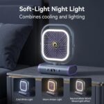 Grey USB Desk Fan with 2400mAh Rechargeable Battery, 5 Speeds Quiet Table Fan, 90° Oscillation, Small Desktop Fan with Night Light - Image 4