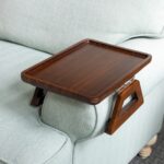 Bamboo Sofa Arm Tray Table, Clip-On Couch Armrest Table for Recliners and Armchairs, TV Dinner, Drink, Snack and Remote Holder, Walnut Brown Rectangular, 13 x 9.4 Inch - Image 2