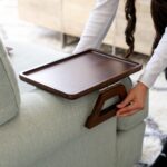 Bamboo Sofa Arm Tray Table, Clip-On Couch Armrest Table for Recliners and Armchairs, TV Dinner, Drink, Snack and Remote Holder, Natural Round, 9.8 Inch - Image 3