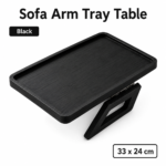 Bamboo Sofa Arm Tray Table, Clip-On Couch Armrest Table for Recliners and Armchairs, TV Dinner, Drink, Snack and Remote Holder, Black Rectangular, 13 x 9.4 Inch