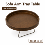 Bamboo Sofa Arm Tray Table for Couch Armrests, Space-Saving TV Dinner, Drink, Snack and Remote Holder, Dark Brown Round, 9.8 x 1.2 Inch