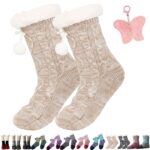 Extra thick white knitted slippers and socks for winter, fluffy cashmere warm floor socks, non-slip, comfortable and warm indoor socks, unisex.
