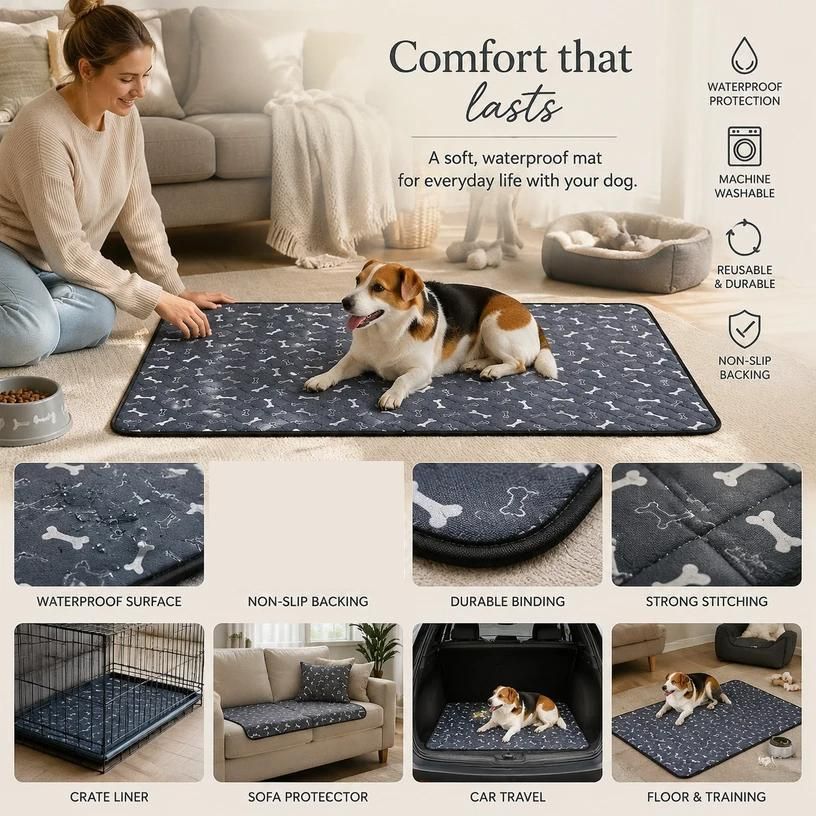 V1221-XM-CWD-013-00 2pcs Grey Bone Print Pet Pad, Size S (50×35cm) - Image 1