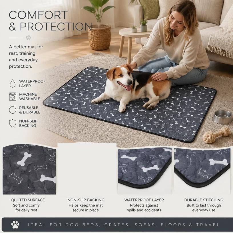 V1221-XM-CWD-014-00 2pcs Grey Bone Print Pet Pad, Size M (60×45cm) - Image 1