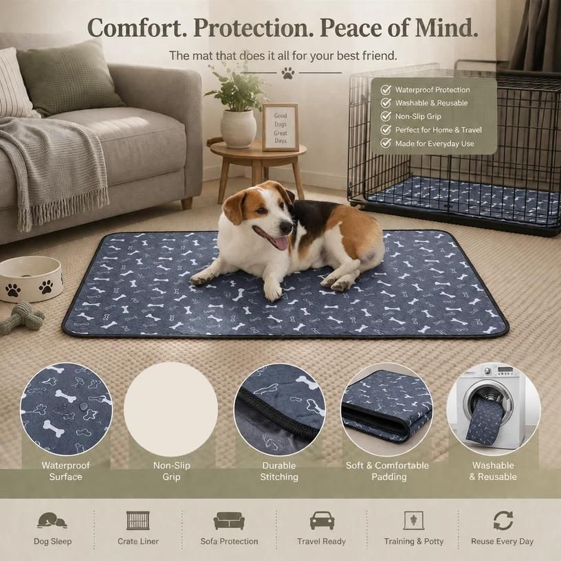 V1221-XM-CWD-015-00 2pcs Grey Bone Print Pet Pad, Size L (70×50cm) - Image 1