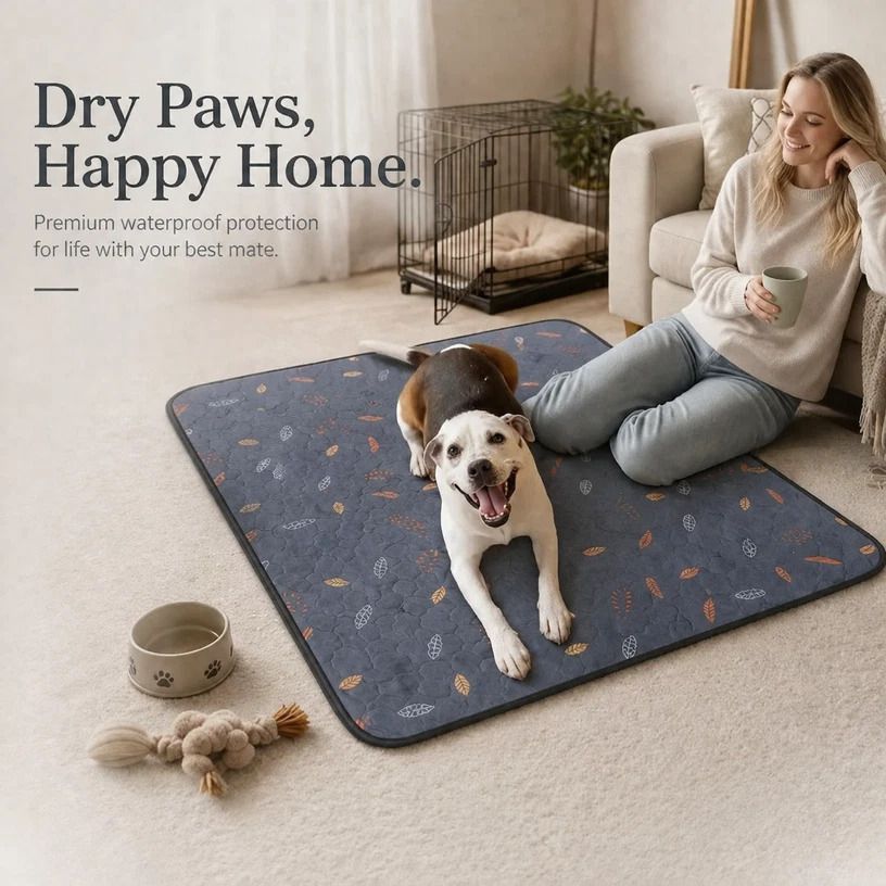 V1221-XM-CWD-017-00 2pcs Grey Leaf Print Pet Pad, Size S (50×35cm) - Image 1