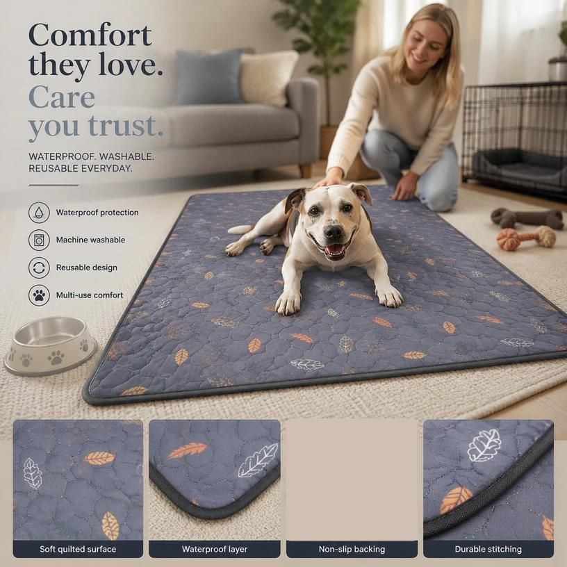 V1221-XM-CWD-020-00 2pcs Grey Leaf Print Pet Pad, Size XL (100×70cm) - Image 1