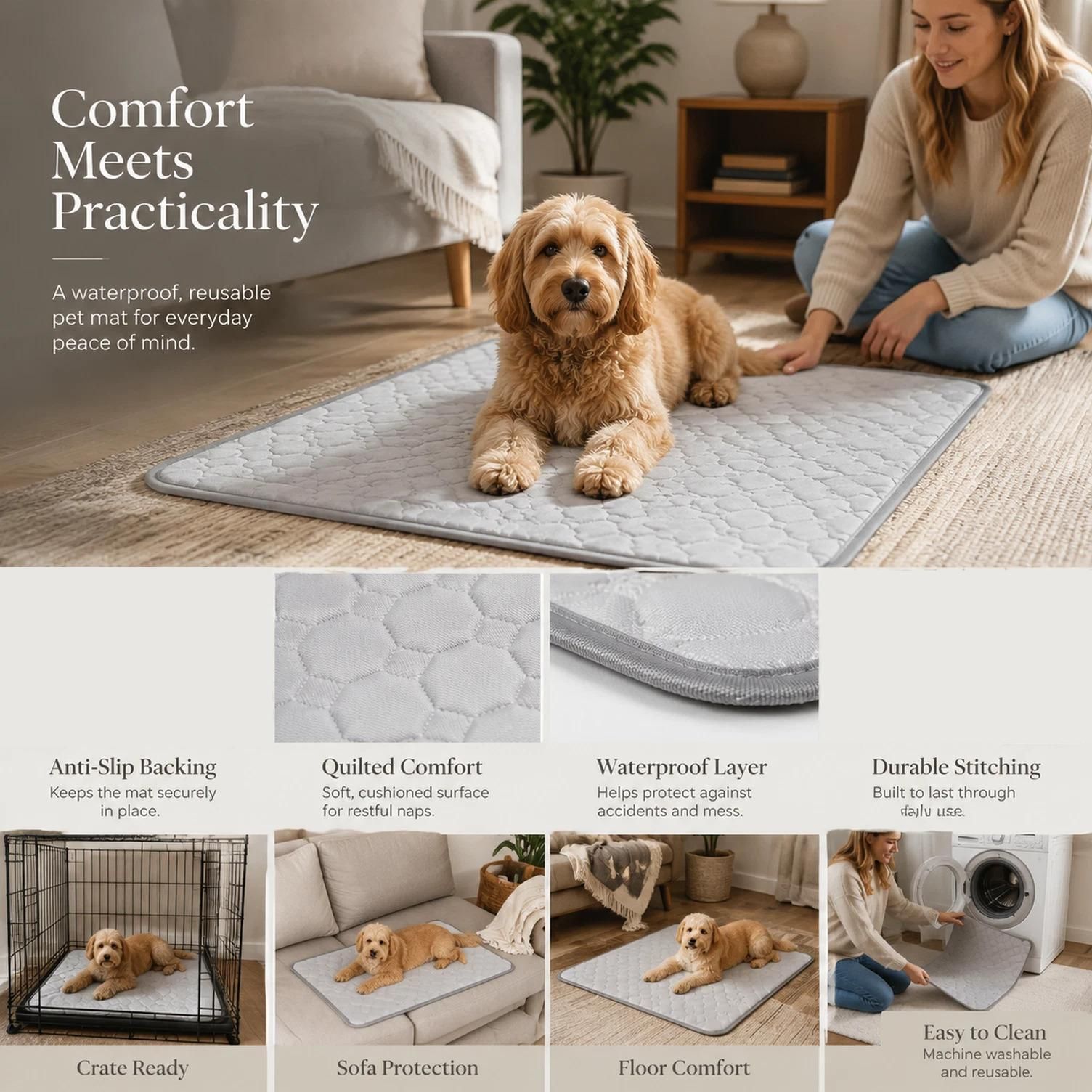 V1221-XM-CWD-021-00 2pcs Grey Ice Silk Pet Pad, Size S (50×40cm) - Image 1