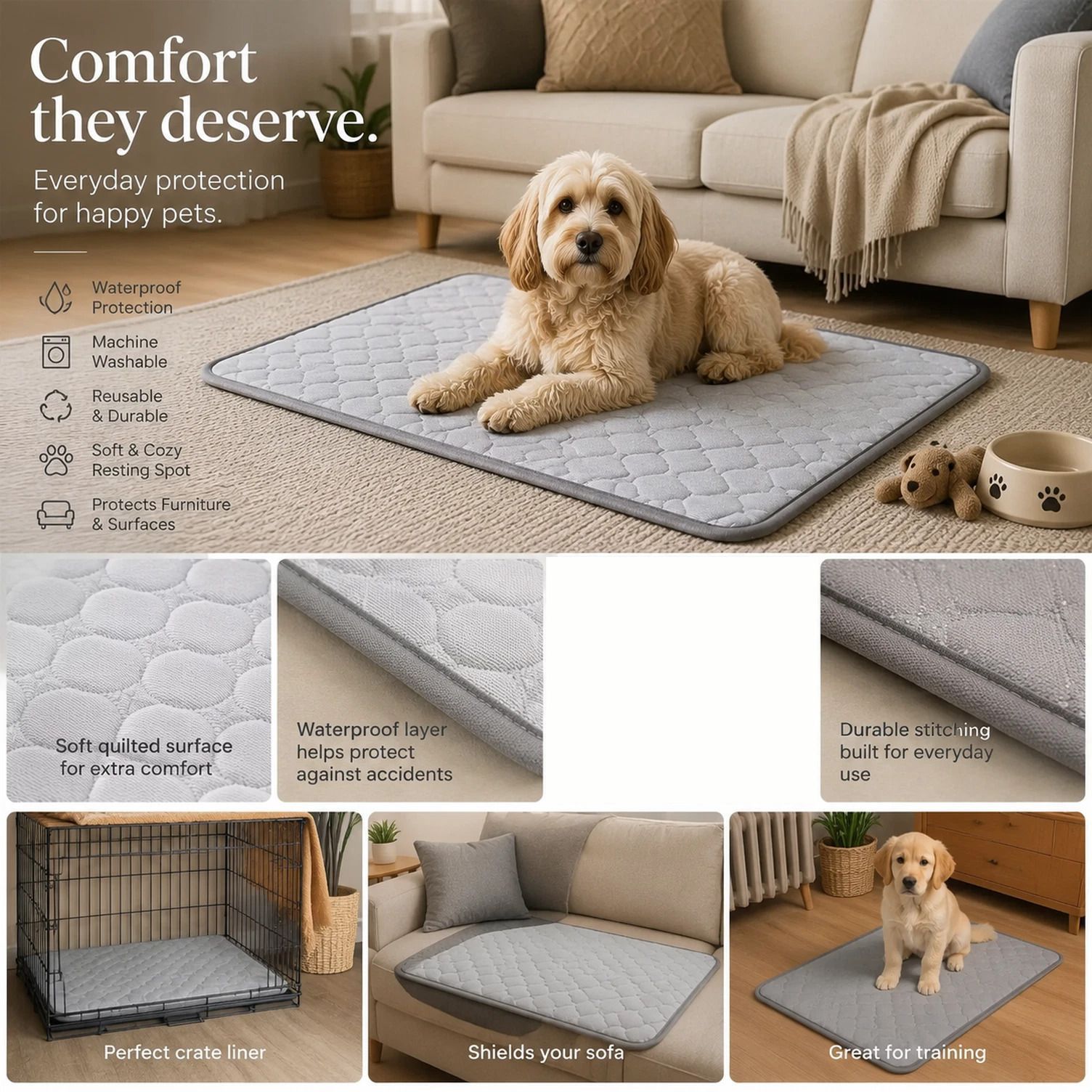 V1221-XM-CWD-022-00 2pcs Grey Ice Silk Pet Pad, Size M (60×50cm) - Image 1