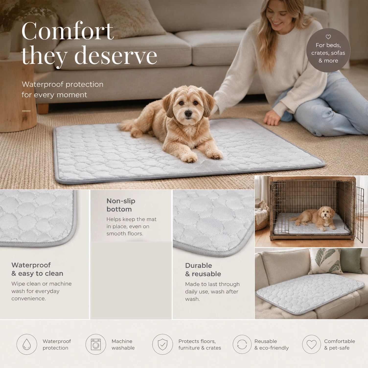V1221-XM-CWD-023-00 2pcs Grey Ice Silk Pet Pad, Size L (70×55cm) - Image 1