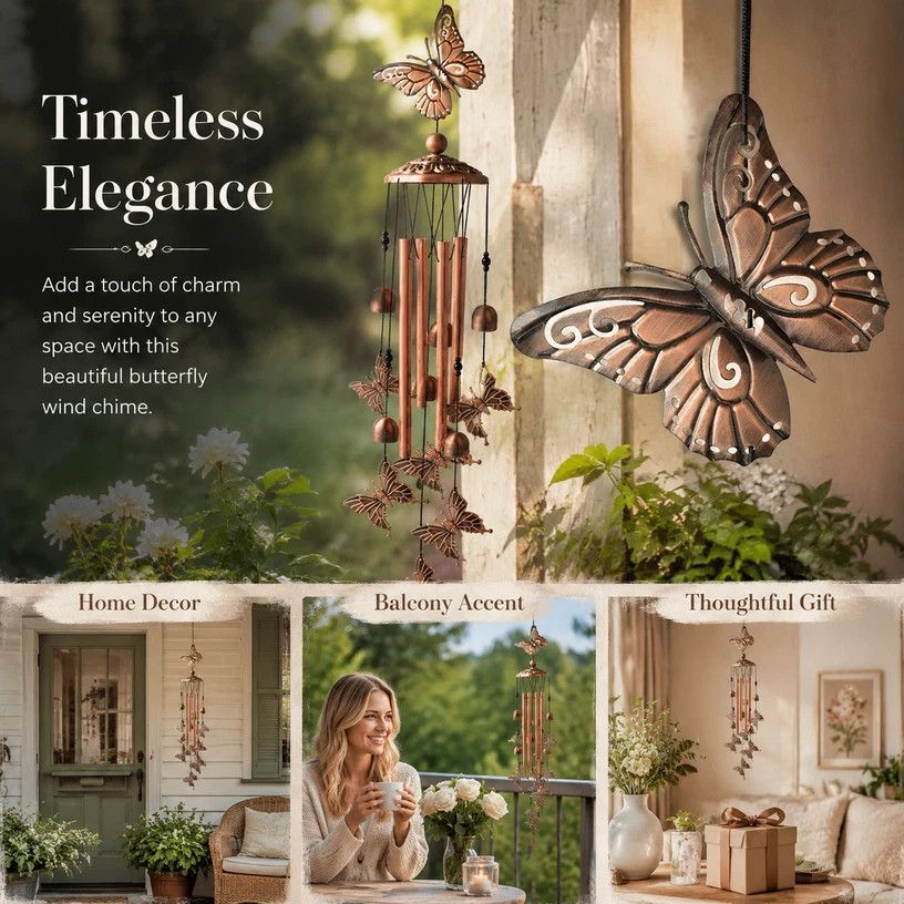 V1221-XM-LB2508-GM94-00 Retro Hollow Iron Butterfly Wind Spinner Bell, Metal Hanging Ornament For Garden Patio, Exquisite Housewarming Present - Image 1