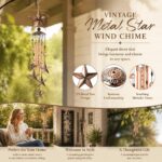 Vintage Hollow Metal Five-Pointed Star Wind Chime, Iron Craft Wind Bell Ornament For Courtyard, Classic Yard Decor Gift