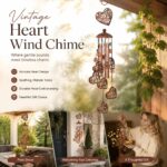 Antique Hollow Iron Heart Wind Chime, Metal Wind Spinner Hanging Bell Decor For Patio Yard, Warm Holiday Gift