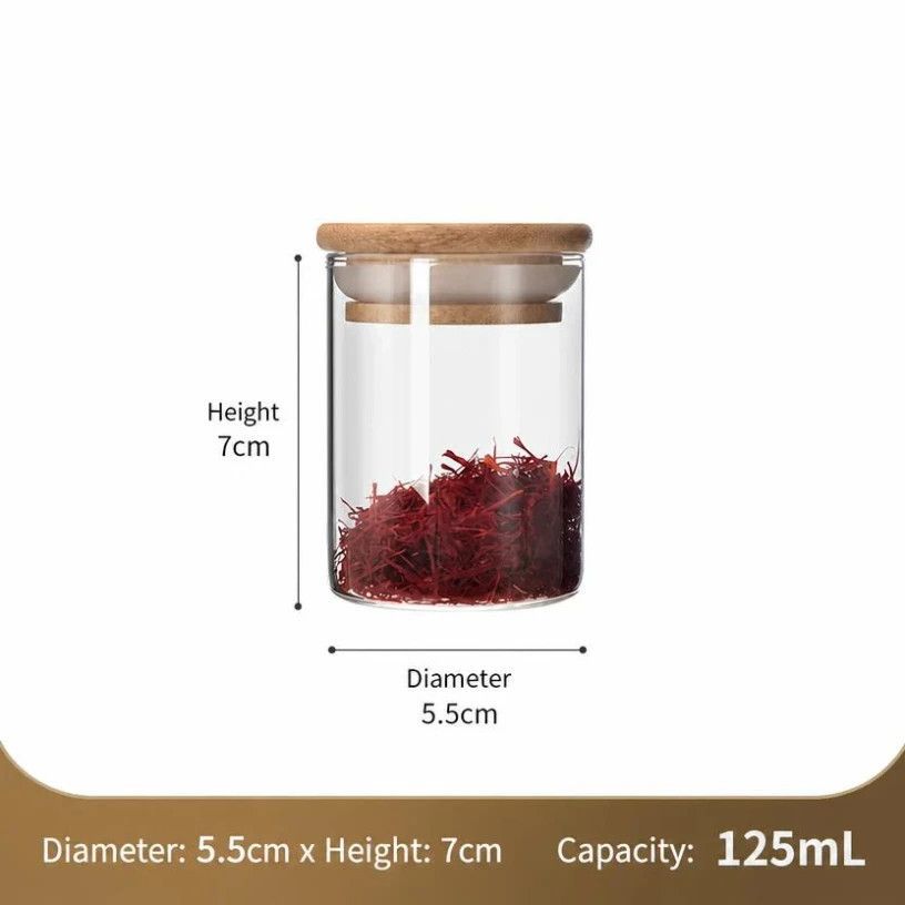 V1221-XM-LB2637-GM103-00 Food Grade Glass Storage Canister, Airtight Bamboo Lid Design, Kitchen Moisture Proof Organizer, 5.5cm*7cm, 125ml, Great Kitchen Decor Gift - Image 1