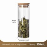 Moisture Proof Glass Storage Jar, Clear Food Canister With Natural Bamboo Cover, 5.5cm*15cm, 300ml, Wonderful New Home Gift