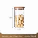 Airtight Glass Kitchen Canister With Bamboo Lid, Moisture Proof Food Storage Jar, 6.5cm*12cm, 300ml, Premium Kitchen Accessory Gift