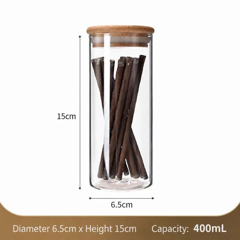 V1221-XM-LB2643-GM103-00 Transparent Food Grade Glass Container, Sealed Bamboo Lid Storage Jar For Kitchen, 6.5cm*15cm, 400ml, Perfect Kitchen Prep Gift - Image 1