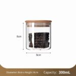 Food Grade Clear Glass Canister, Airtight Bamboo Lid Kitchen Storage Jar, 8cm*8cm, 300ml, Versatile Kitchen Organizer Gift