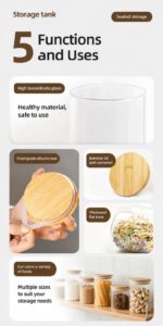 Food Grade Clear Glass Canister, Airtight Bamboo Lid Kitchen Storage Jar, 8cm*8cm, 300ml, Versatile Kitchen Organizer Gift - Image 3