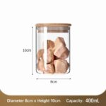 Sealed Glass Food Storage Jar With Bamboo Lid, Moisture Proof Kitchen Container, 8cm*10cm, 400ml, Nice Daily Home Gift