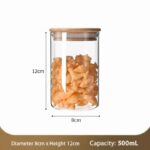 Airtight Transparent Glass Canister, Bamboo Lid Kitchen Ingredient Storage Jar, 8cm*12cm, 500ml, Elegant Kitchen Gift