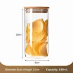 Clear Glass Moisture Proof Storage Jar, Food Safe Canister With Bamboo Cover, 8cm*15cm, 650ml, Great New House Gift