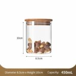 Transparent Airtight Glass Canister With Bamboo Lid, Kitchen Moisture Resistant Storage Jar, 8.5cm*10cm, 450ml, Wonderful Kitchen Gift