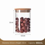 Clear Glass Food Storage Container, Sealed Bamboo Lid Kitchen Canister, 8.5cm*12cm, 550ml, Ideal Housewarming Present