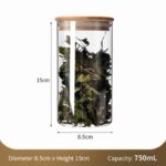Airtight Glass Ingredient Jar, Food Safe Canister With Natural Bamboo Cover, 8.5cm*15cm, 750ml, Premium Home Kitchen Gift