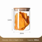 Transparent Sealed Glass Storage Jar, Natural Bamboo Lid Kitchen Food Canister, 10cm*12cm, 800ml, Elegant New Home Gift