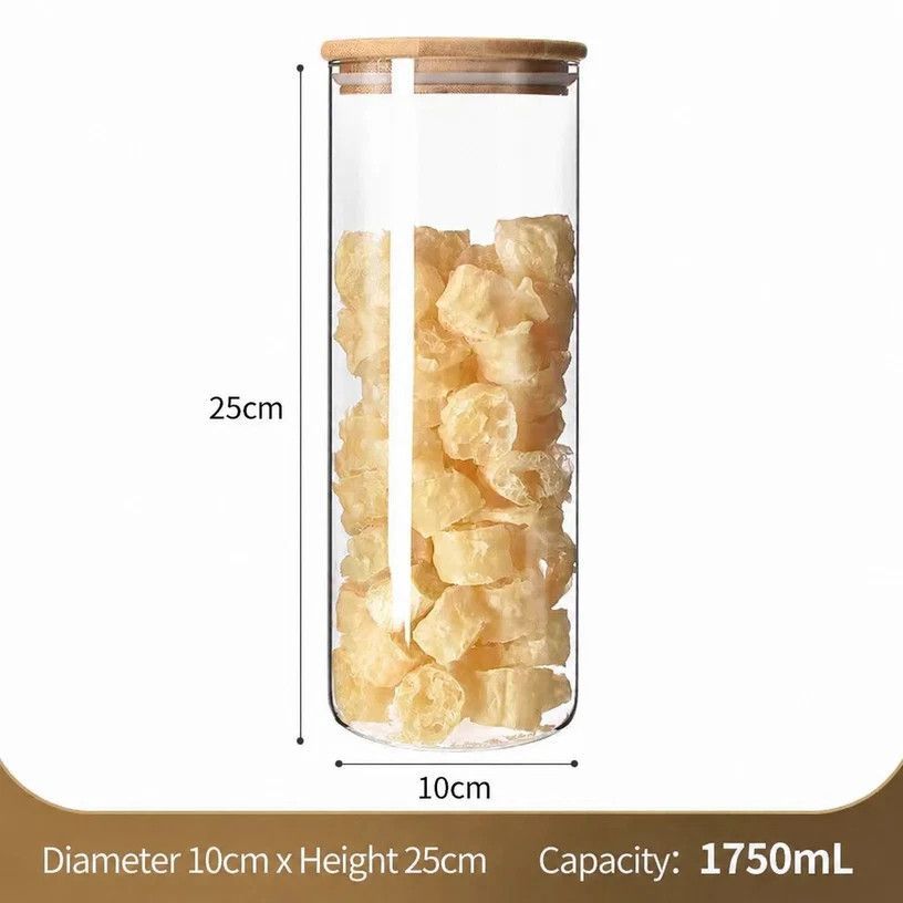 V1221-XM-LB2661-GM103-00 Big Capacity Airtight Glass Canister, Bamboo Lid Transparent Kitchen Storage Jar, 10cm*20cm, 1400ml, Stylish Household Gift - Image 1