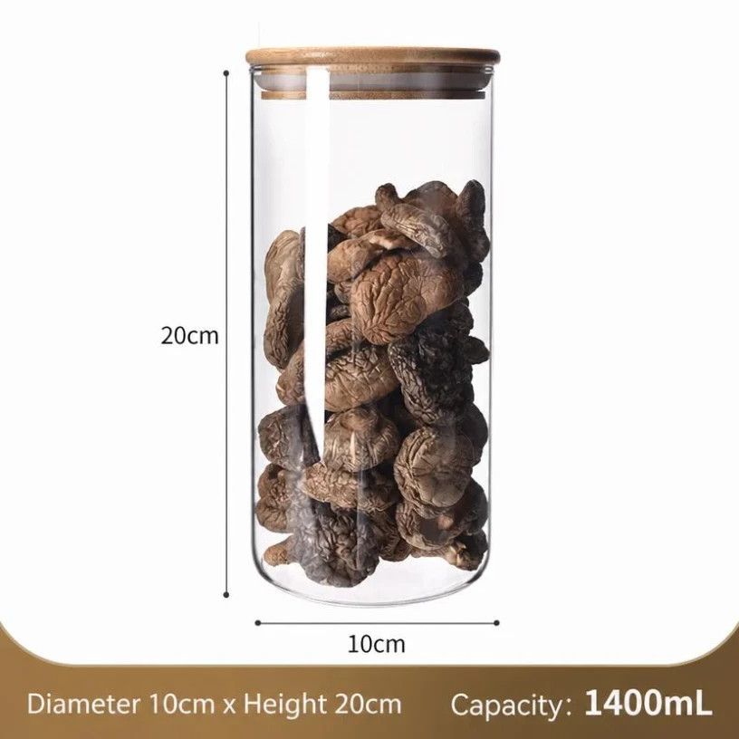V1221-XM-LB2662-GM103-00 Kitchen Large Clear Glass Storage Jar, Sealed Bamboo Lid Food Container, 10cm*25cm, 1750ml, Premium Home Storage Gift - Image 1