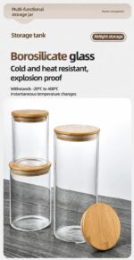 Oversize Airtight Glass Canister With Bamboo Lid, Moisture Proof Kitchen Organizer Jar, 10cm*30cm, 2100ml, Wonderful Family Kitchen Gift - Image 5