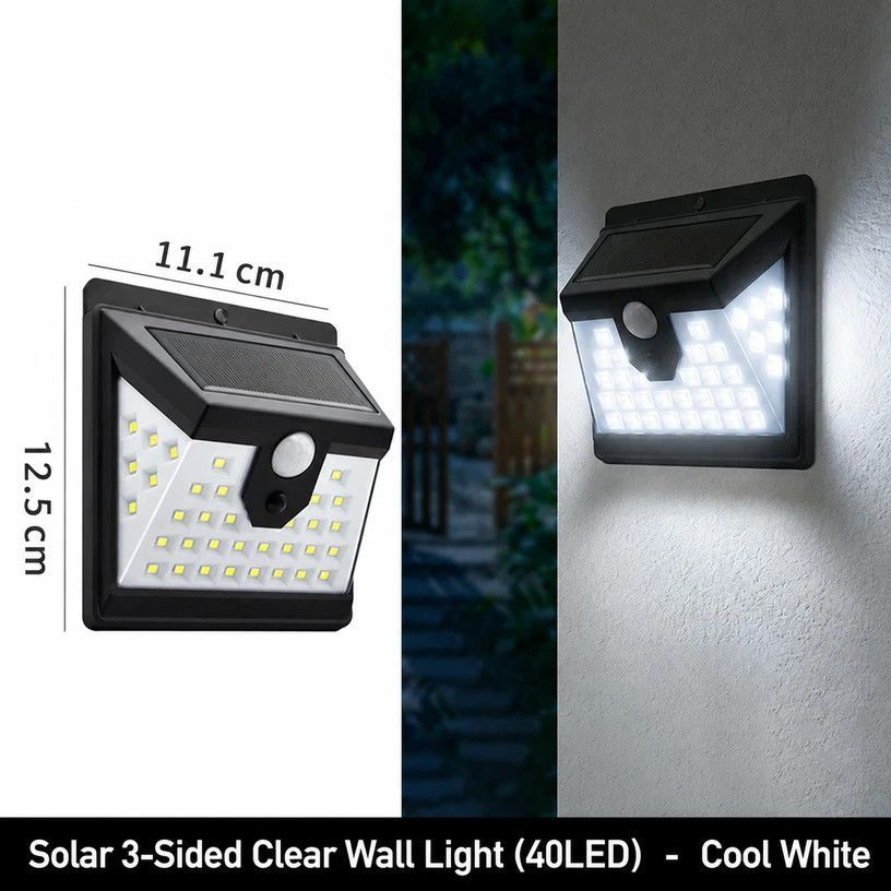 V1221-XM-LB2664-GM104-00 Solar LED Wall Light With Motion Sensor, Waterproof Outdoor Lighting, 3-Sided Transparent Design, Ideal For Courtyard & Garden Decor, Nice Housewarming Gift - Image 1
