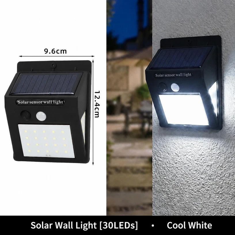 V1221-XM-LB2672-GM104-00 Solar 3-Sided Wall Lamp, 30 LED, Motion Sensor Waterproof Outdoor Lighting, Versatile Garden & Pathway Light Gift - Image 1